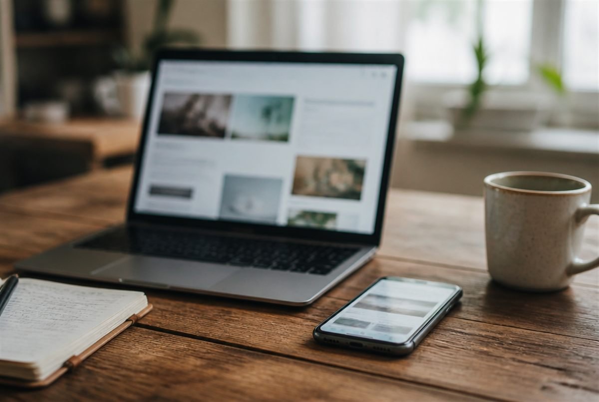 Working out the cost of a website — laptop, notes and a calculator on a desk
